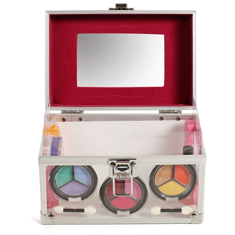 IQ Toys Girls Cosmetic Makeup Set in a Sturdy and Long Lasting Clear case, Mirror Included