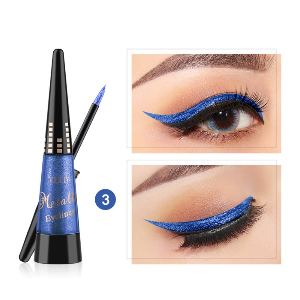 Eyeliner Liquid Pen Glitter Eyeliner Pencil Metallic Shimmer Shimming Shining Eye Color Long Lasting Eye Liner Makeup Waterproof Metallic Color Shiny Diamond Eyeliner Makeup, Non-dizzy (3# Blue)