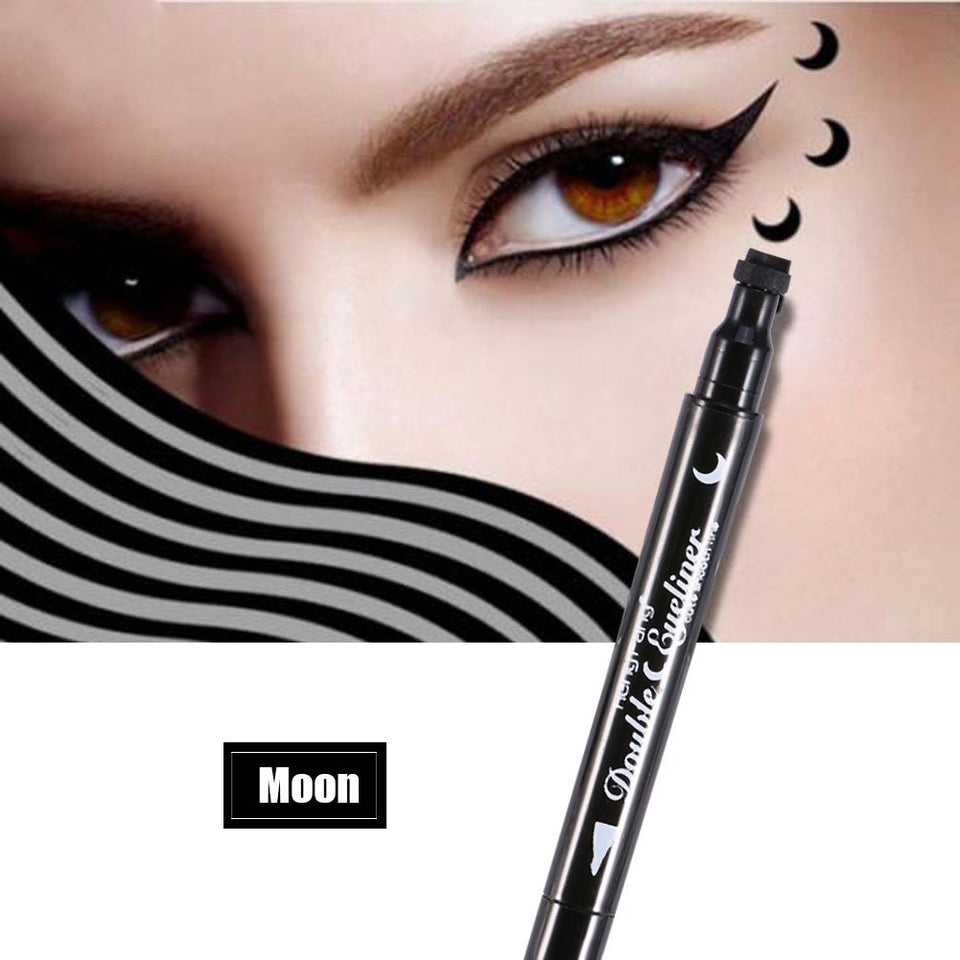 ZJchao Double-Ended Eyeliner Heart/Flower/Moon/Satr Shape Stamp Pen, 4 Styles/Set Waterproof Long Lasting Eye Decoration Cosmetic Black Eyeliner Pencil