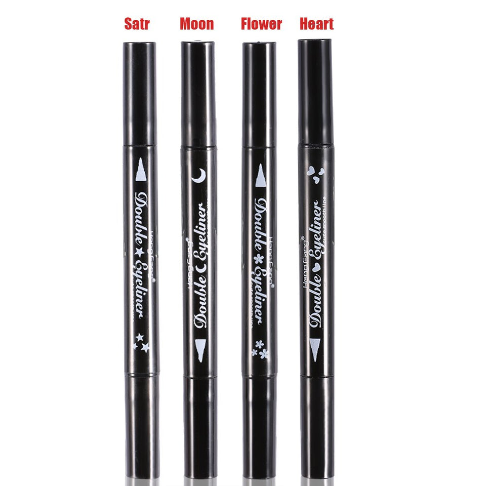 ZJchao Double-Ended Eyeliner Heart/Flower/Moon/Satr Shape Stamp Pen, 4 Styles/Set Waterproof Long Lasting Eye Decoration Cosmetic Black Eyeliner Pencil