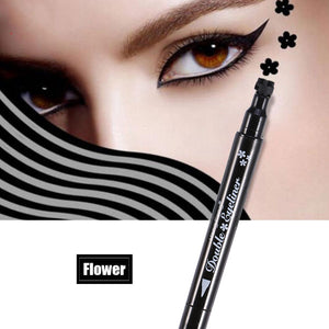 ZJchao Double-Ended Eyeliner Heart/Flower/Moon/Satr Shape Stamp Pen, 4 Styles/Set Waterproof Long Lasting Eye Decoration Cosmetic Black Eyeliner Pencil