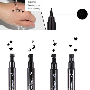 ZJchao Double-Ended Eyeliner Heart/Flower/Moon/Satr Shape Stamp Pen, 4 Styles/Set Waterproof Long Lasting Eye Decoration Cosmetic Black Eyeliner Pencil