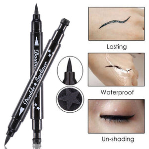 ZJchao Double-Ended Eyeliner Heart/Flower/Moon/Satr Shape Stamp Pen, 4 Styles/Set Waterproof Long Lasting Eye Decoration Cosmetic Black Eyeliner Pencil