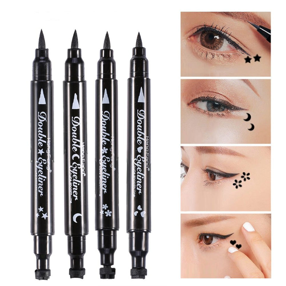 ZJchao Double-Ended Eyeliner Heart/Flower/Moon/Satr Shape Stamp Pen, 4 Styles/Set Waterproof Long Lasting Eye Decoration Cosmetic Black Eyeliner Pencil