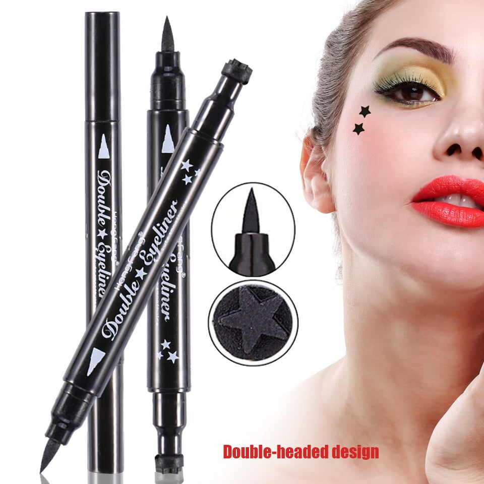 ZJchao Double-Ended Eyeliner Heart/Flower/Moon/Satr Shape Stamp Pen, 4 Styles/Set Waterproof Long Lasting Eye Decoration Cosmetic Black Eyeliner Pencil