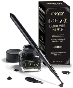 Mehron 1927 Liquid Vinyl Makeup – Long Wearing & Water Resistant Liquid with Professional Two-Piece Brush – Ultra Pigmented High Gloss Eyeliner (.5oz) (Jet Black)